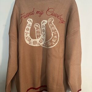 Found My Cowboy Crewneck Sweater - Tan with White & Red Accents